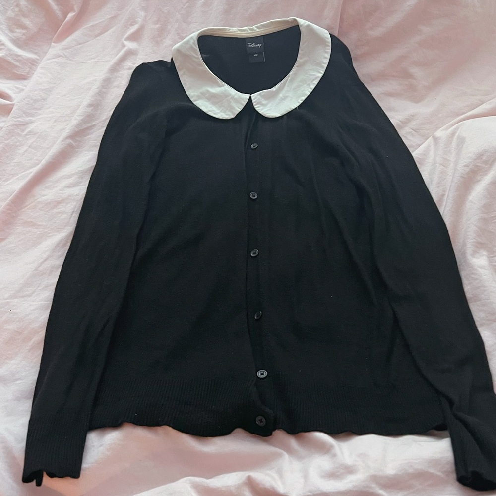 Disney Alice in Wonderland Black Cardigan w Peter Pan Collar